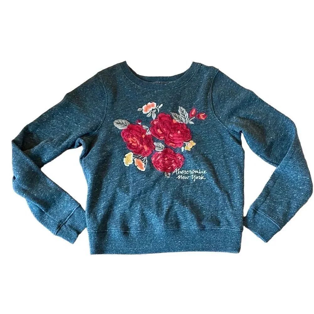 Abercrombie & Fitch New York grey embroidered floral sweatshirt m